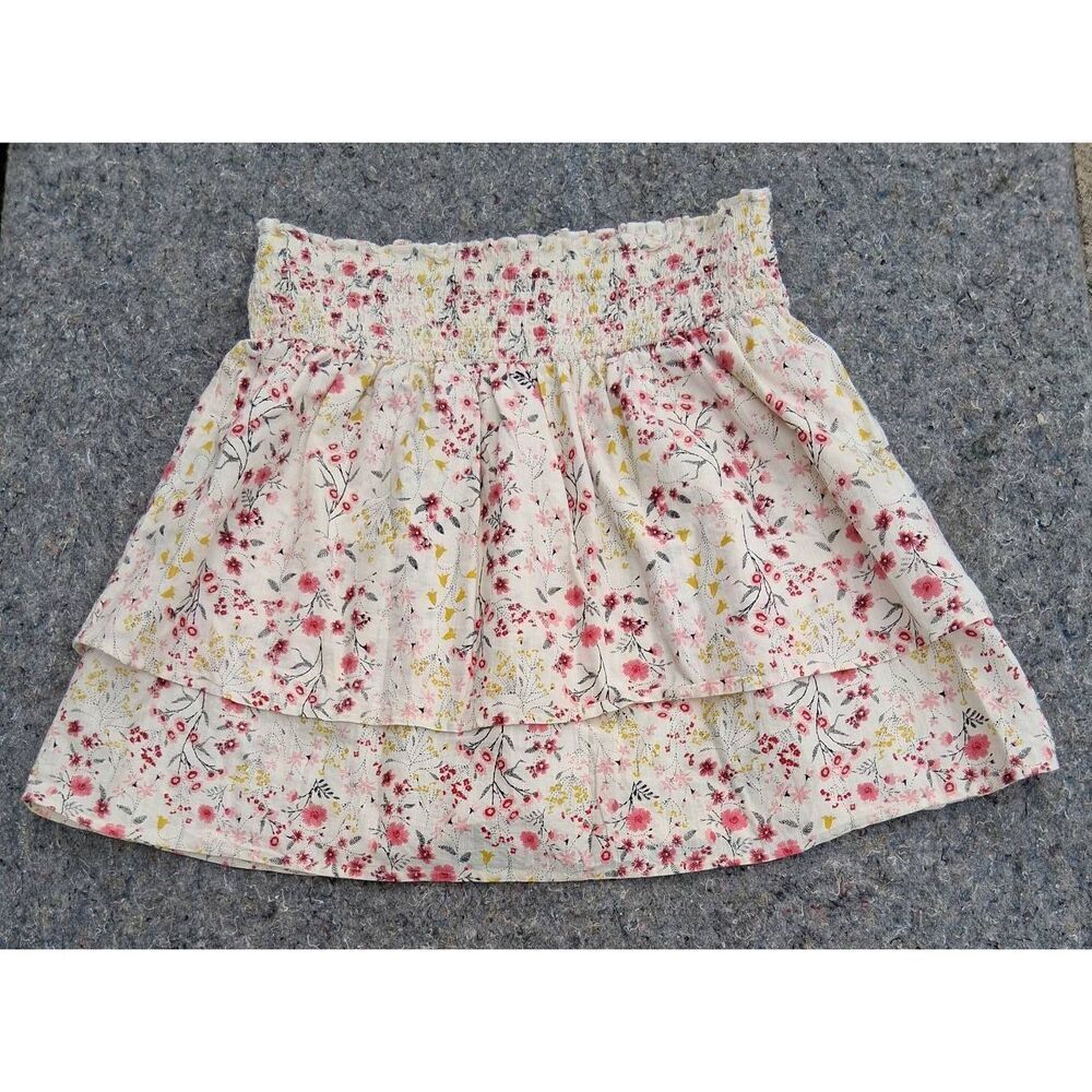 Dizzy lizzy womens medium mini skirt tiered cotton floral pink cream red